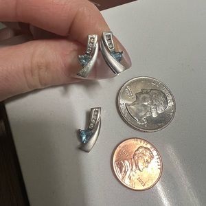 White Gold Earrings and Pendent - Small diamonds and aquamarine stones